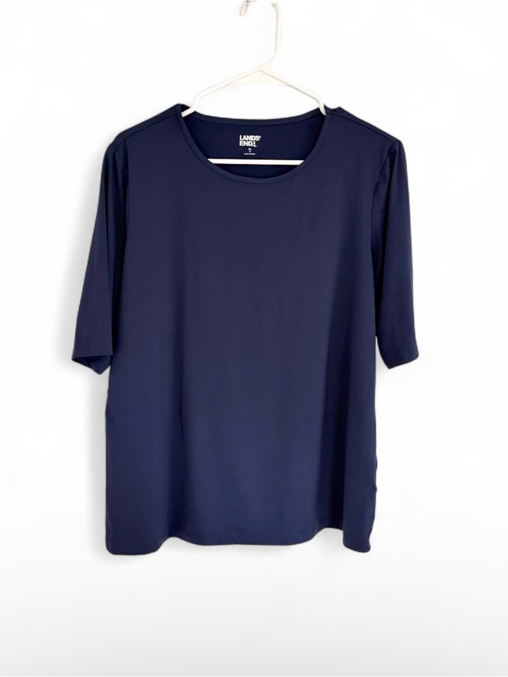 Lands End Women’s XL Top Sunshade UPF50 Elbow Sleeve Rash Guard Navy Beach Golf